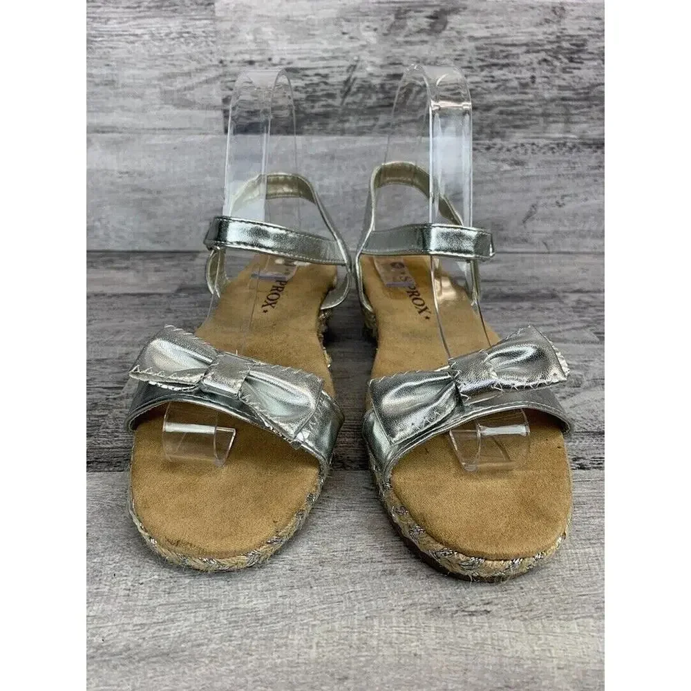 Girls Silver Metallic Sprox Bow Sandals Size 4